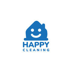 Happy Cleaning Logo Design Cute House