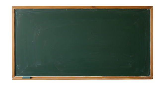 Blank green chalkboard with chalk for classroom learning