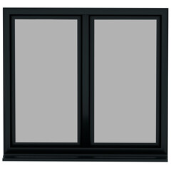 3d render black double casement window perspective with transparent background
