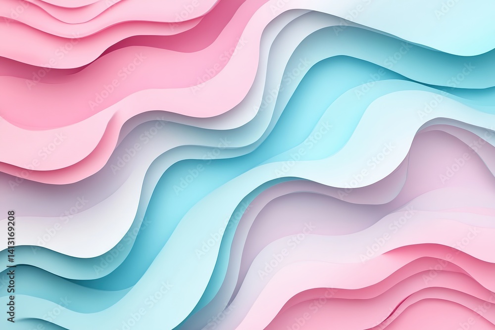 Poster colorful paper layers create an abstract composition with wavy patterns in pastel shades