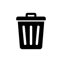 Black Trash Bin Icon with Lid - Minimalist Style