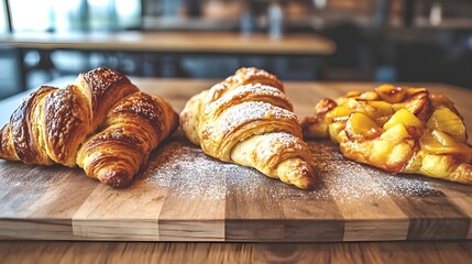 Savoring fresh pastries cozy  setting wooden board display inviting atmosphere delicious treats for every palate