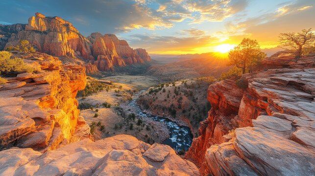 majestic red rock canyon landscape warm golden hues deep shadows vast breathtaking natural wonder timeless beauty