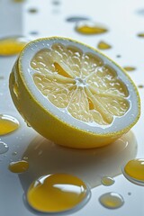 Glossy White Surface Under Fresh Lemon Wedge


