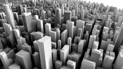 Obraz premium City skyline showcasing diverse architectural styles in black and white tonal variation
