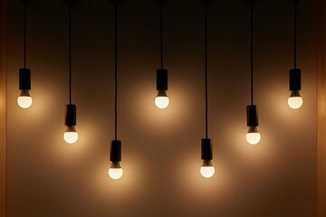 Lightbulbs hanging on wires, soft decoration lighting
