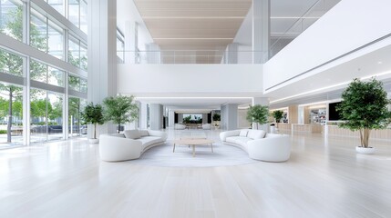 Modern minimalist building interior lobby spacious bright clean design