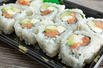 A closeup view of a Philly roll.