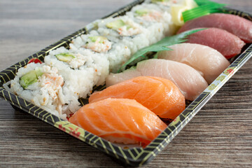 A view of a sushi platter.