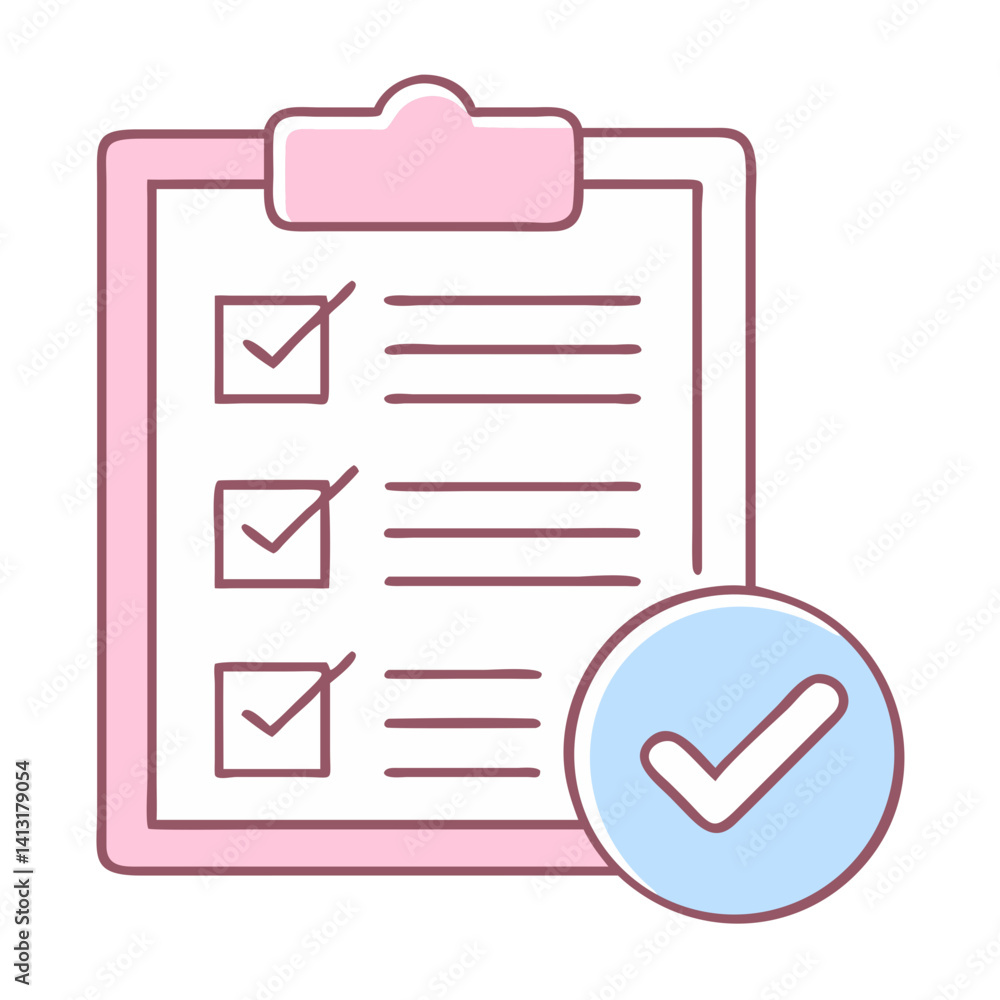 Poster checklist with checked items and approval icon in minimalist style