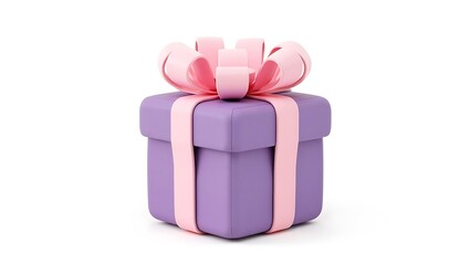 Fototapeta premium Purple gift box with pink ribbon present for birthday celebration surprise and special occasion gift idea