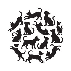 Vector Art Set of Dog Silhouettes in Action Poses