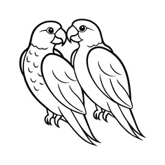 Black and White Illustration of a tow love Parrot with Cartoon Features