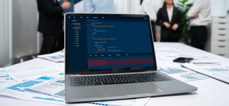 Software development programming on computer screen for brisk application and program coding