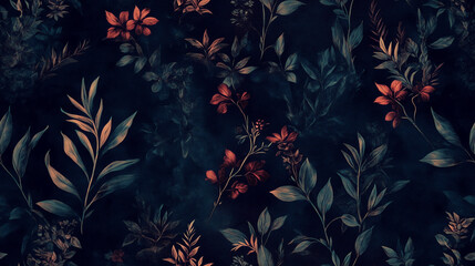 Obraz premium Elegant Wildflower Branches on Dark Goth Seamless Pattern
