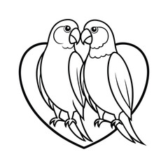 Black and White Illustration of a tow love Parrot with Cartoon Features