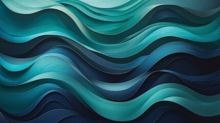Serene ocean waves rendered in layered shades of teal and deep blue, a captivating study in texture and depth.