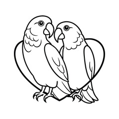 Black and White Illustration of a tow love Parrot with Cartoon Features