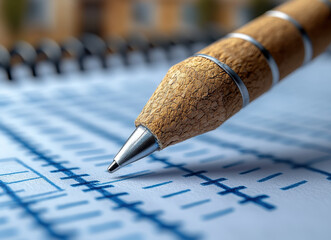 Precision Mechanical Pencil on Technical Blueprint for Architectural Design and Engineering