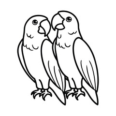 Black and White Illustration of a tow love Parrot with Cartoon Features