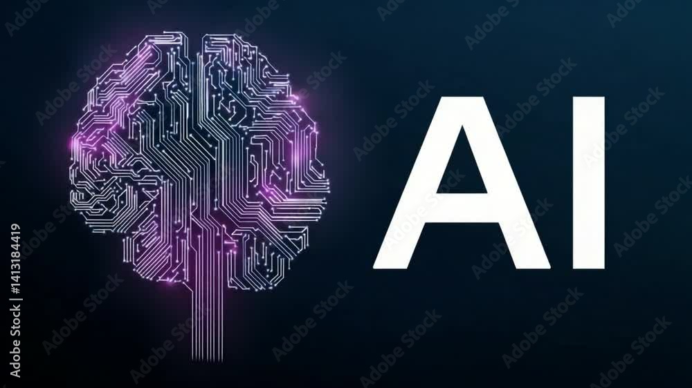 Aufkleber ai and technology: an illuminated brain symbolizes artificial intelligence, complemented by bold 