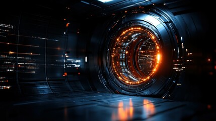 Futuristic space station with glowing energy fields in deep space.