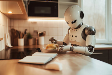 Robot Making Pancakes in a Kitchen.