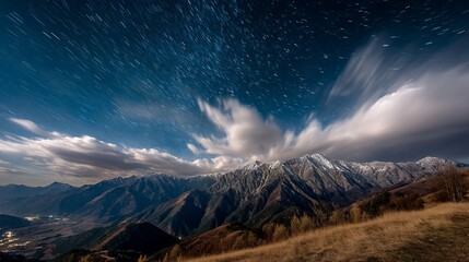 Night Mountains with Star Trails