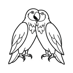 Black and White Illustration of a tow love Parrot with Cartoon Features