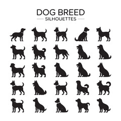 Dog Silhouettes Set Featuring Popular Breeds in Vector Form