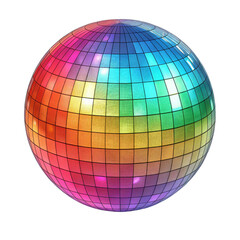 Obraz premium Rainbow Disco Ball 3D Render, Grid Pattern, Isolated on White Background, Disco ball, 3D rendering, sphere