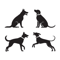Set of 10 Vector Dog Silhouettes in Minimalist Style