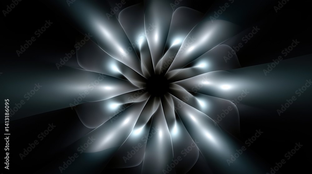 Poster abstract design featuring swirling light patterns in dark background