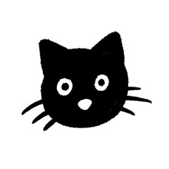 black cat png hand-written cartoon doodle line black and white pen line decoration and design clipart