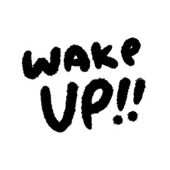 wake up !! png hand-written cartoon doodle line black and white pen line decoration and design clipart