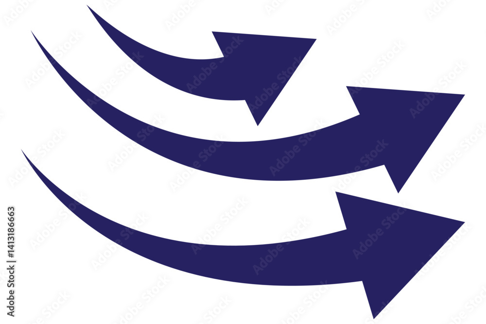Poster set of long blue curve arrow icon vector . blue curve arrow icon set. long arrow icon set. curve arr