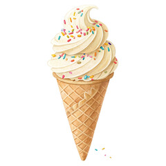 Vanilla Ice Cream Cone with Sprinkles, Watercolor Illustration, Isolated on White Background, Dessert, Sweet Treat, Food, Ice cream, dessert, watercolor