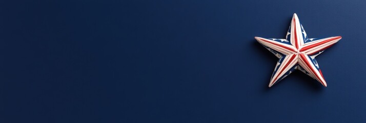 national flag day banner, contemporary web banner for national flag day featuring bold stripes, stylized stars, and abstract us flag motifs on a deep navy blue gradient