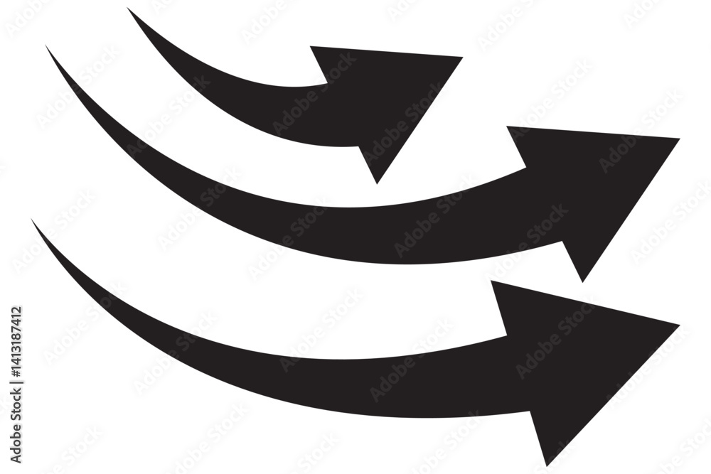 Poster set of long blue curve arrow icon vector . blue curve arrow icon set. long arrow icon set. curve arr