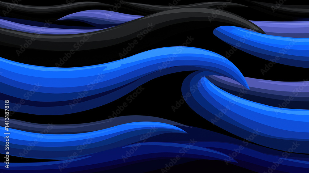 Poster dynamic waves in shades of blue and black create an artistic ocean pattern
