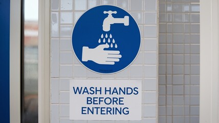 A clear sign indicating the importance of washing hands before entering a specific area or room.