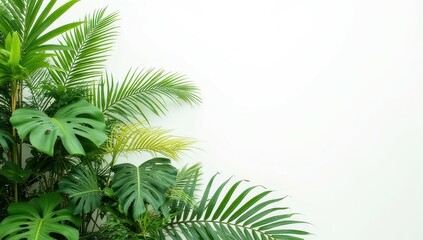Lush Tropical Greenery Against White Wall