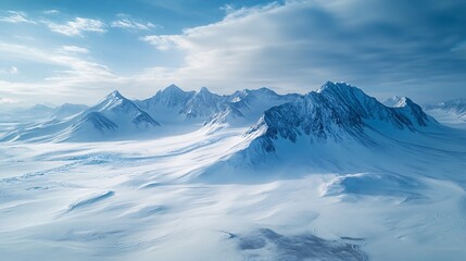 Obraz premium A breathtaking panorama of snow-covered mountain peaks under a clear, crisp, blue sky.