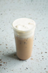 A view of a coffee milk tea beverage.