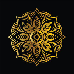 Luxury gold black mandala vector. Ethnic royal pattern snowflake. Golden sun design stock illustration