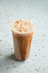A view of a brown sugar milk tea beverage.