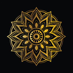 Luxury gold black mandala vector. Ethnic royal pattern snowflake. Golden sun design stock illustration