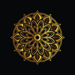 Luxury gold black mandala vector. Ethnic royal pattern snowflake. Golden sun design stock illustration