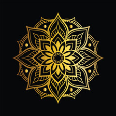 Luxury gold black mandala vector. Ethnic royal pattern snowflake. Golden sun design stock illustration