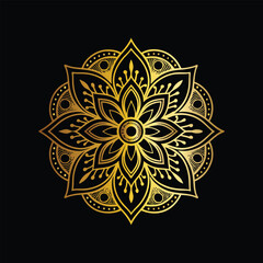 Luxury gold black mandala vector. Ethnic royal pattern snowflake. Golden sun design stock illustration